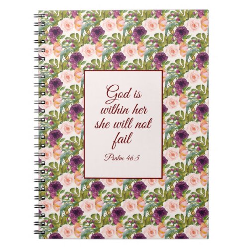 Burgundy Blush Pink Floral Christian Bible Verse Notebook