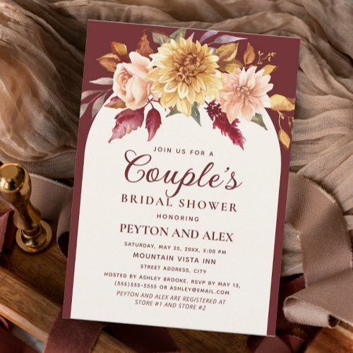 Burgundy Blush Pink Floral Couples Bridal Shower Invitation