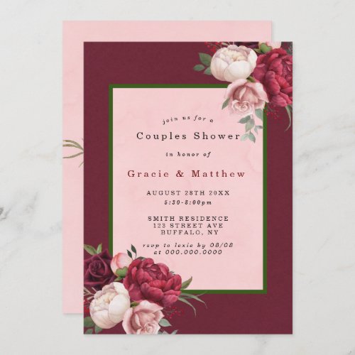 Burgundy Blush Pink Floral Couples Shower Invites