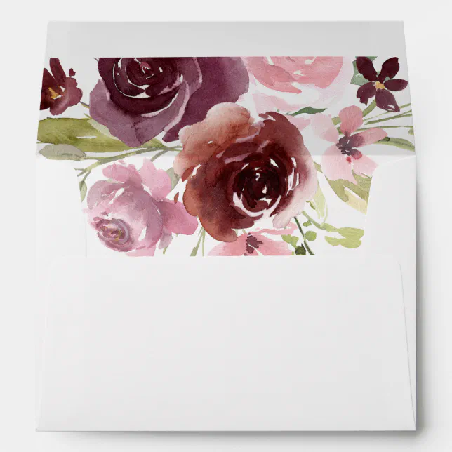 Burgundy blush pink floral envelopes 5x7 card Zazzle