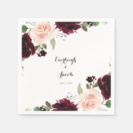 Burgundy Blush Pink Floral Eucalyptus Wedding Napkins