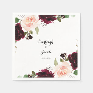 Burgundy Blush Pink Floral Eucalyptus Wedding Napkins