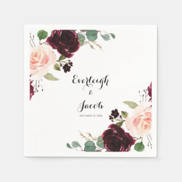 Burgundy Blush Pink Floral Eucalyptus Wedding Napkins