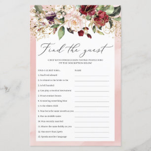 Burgundy Blush Pink Floral Find The Guest Game