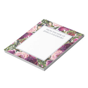 Burgundy Blush Pink Floral Foliage From Desk Notepad