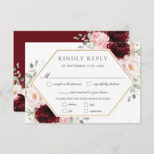 Burgundy Blush Pink Floral Greenery Wedding Meal  RSVP Card