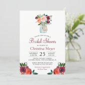 Burgundy Blush Pink Floral Mason Jar Bridal Shower Invitation (Standing Front)