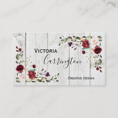 Burgundy Blush Pink Floral Modern Business Card