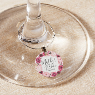 Burgundy & Blush Pink Floral Mother of the Bride Wine Charm
