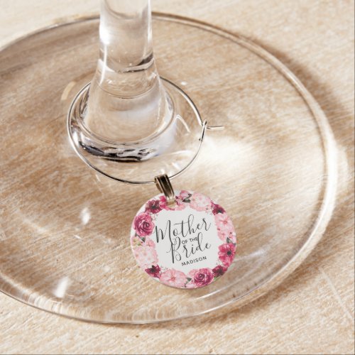 Burgundy  Blush Pink Floral Mother of the Bride Wine Charm