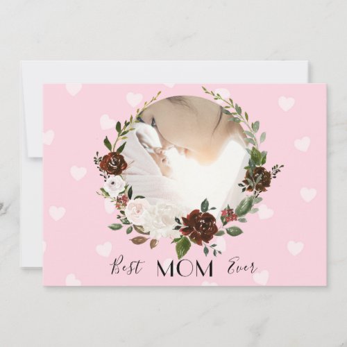 Burgundy Blush Pink Floral Photo Mothers Day Card