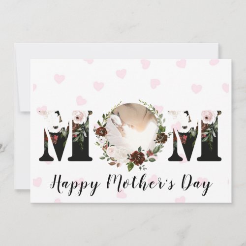 Burgundy Blush Pink Floral Photo Mothers Day Card