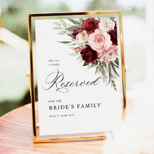 Burgundy Blush Pink Floral Reserved Seat Sign 5x7