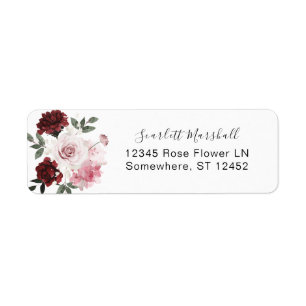 Burgundy & Blush Pink Floral Return Address Label