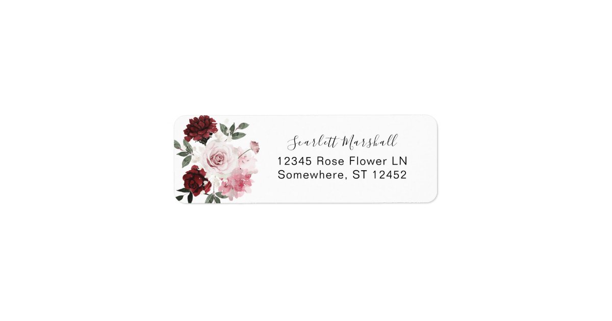 Burgundy & Blush Pink Floral Return Address Label | Zazzle