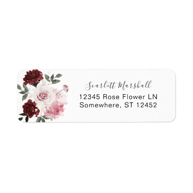 Burgundy & Blush Pink Floral Return Address Label | Zazzle