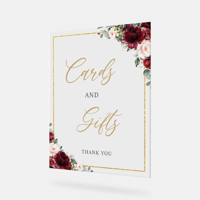 Burgundy Blush Pink Floral Roses Cards and Gifts  Acrylic Sign (Angle)