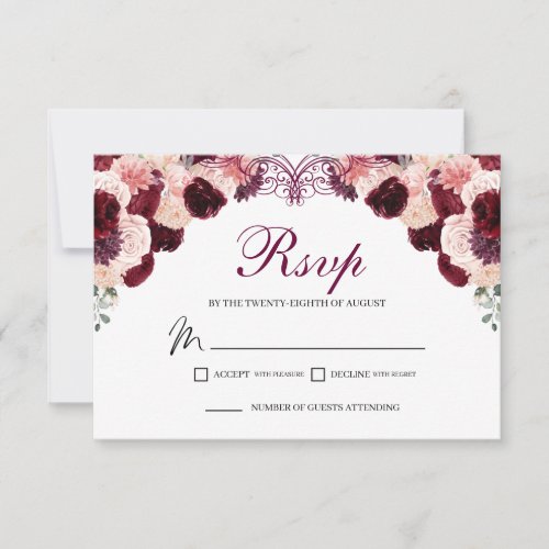 Burgundy Blush Pink Floral RSVP Enclosure Card