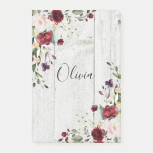 Burgundy Blush Pink Floral Rustic Post-it Notes