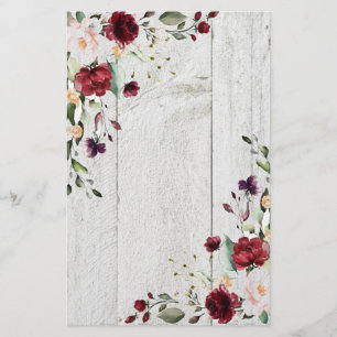 Burgundy Blush Pink Floral Rustic Stationery
