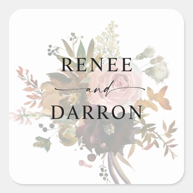  Burgundy & Blush Pink Floral Square Sticker (Front)