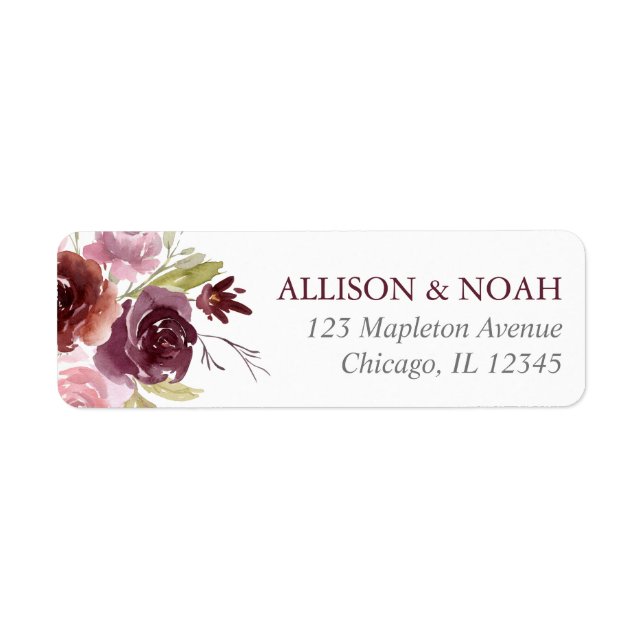 Burgundy blush pink floral watercolor wedding label (Front)