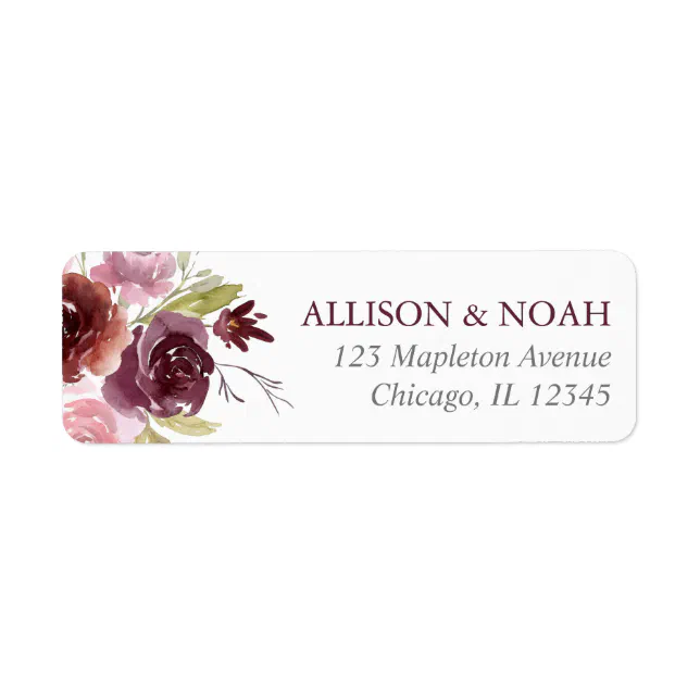 Burgundy blush pink floral watercolor wedding label | Zazzle