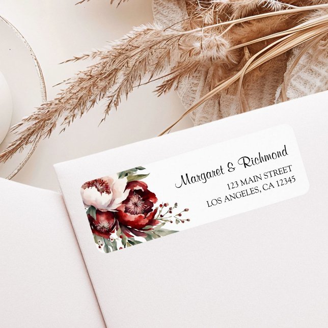 Burgundy Blush Pink Floral Wedding Address Label (Creator Uploaded)