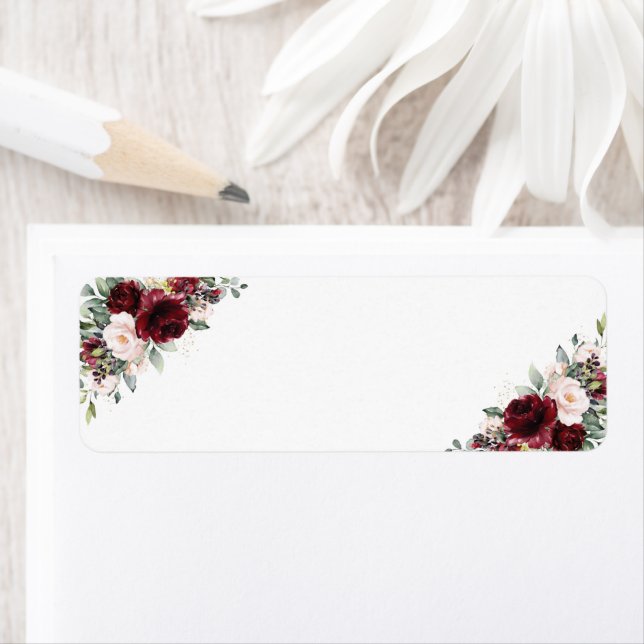 Burgundy Blush Pink Floral Wedding Blank Address Label (Insitu)