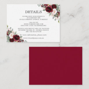 Burgundy Blush Pink Floral Wedding Details Enclosu Enclosure Card