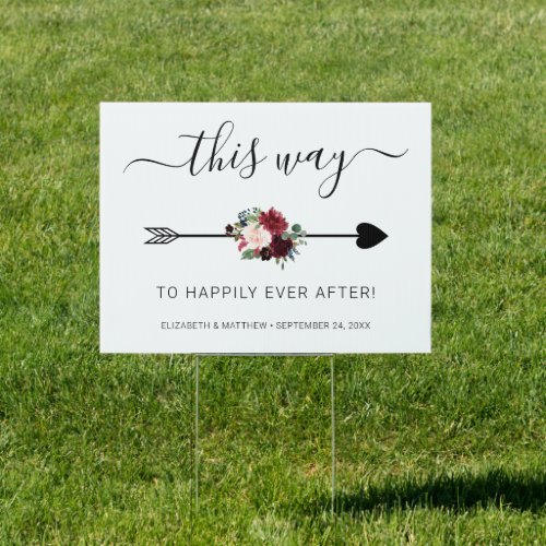 Burgundy  Blush Pink Floral Wedding Directional Sign