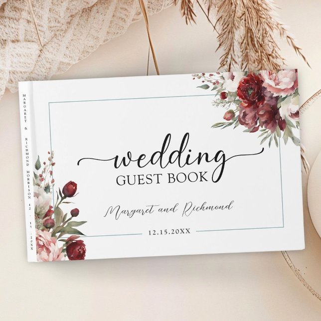 Burgundy Blush Pink Floral Wedding Guest Book (Creator Uploaded)