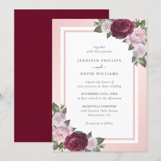 Burgundy Blush Pink Floral Wedding Invitation