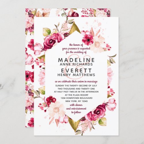 Burgundy  Blush Pink Floral Wedding Invitations