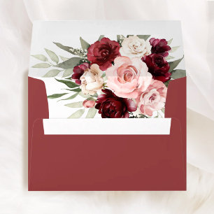 Burgundy Blush Pink Floral Wedding Liner Addressed Envelope