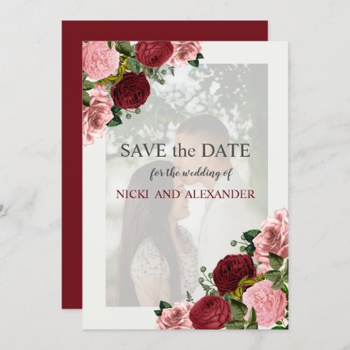 Burgundy Blush Pink Floral Wedding Save Date Invitation