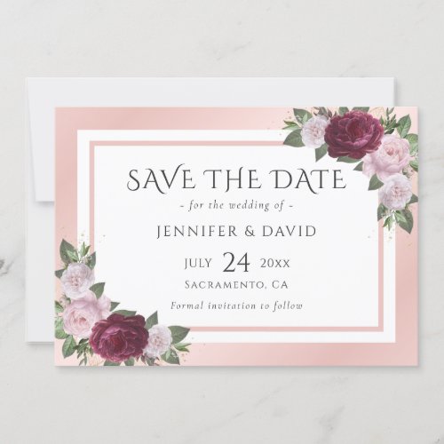 Burgundy Blush Pink Floral Wedding Save The Date