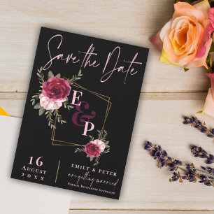 Burgundy Blush Pink Floral Wedding Save the Date Magnetic Invitation