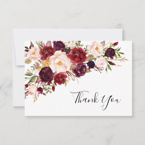 Burgundy Blush Pink Floral Wedding Thank You Card