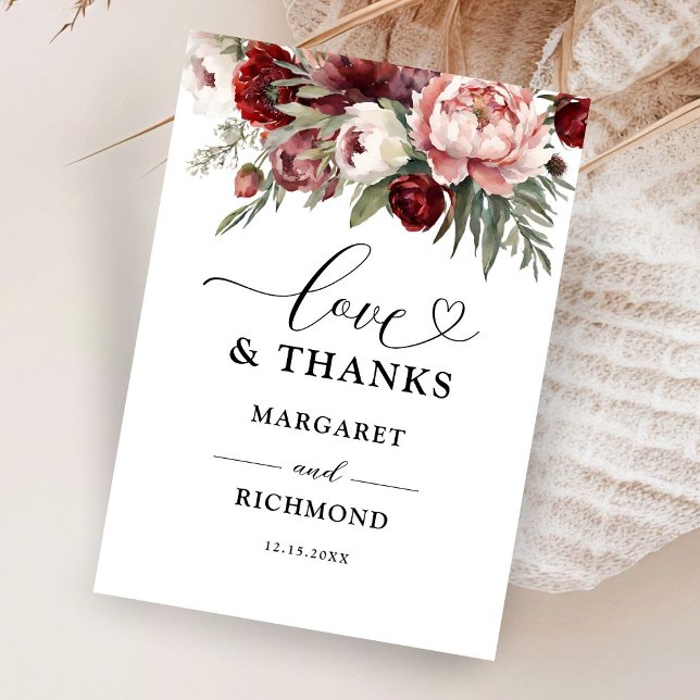 Burgundy Blush Pink Floral Wedding Thank You Cards (Creator Uploaded)