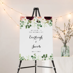 Burgundy Blush Pink Floral Wedding Welcome Sign