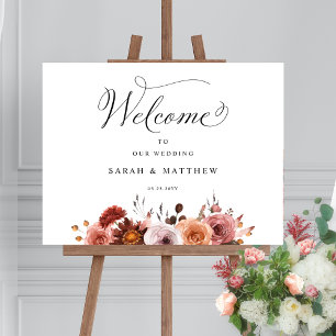 Burgundy Blush, Pink Floral Wedding Welcome Sign