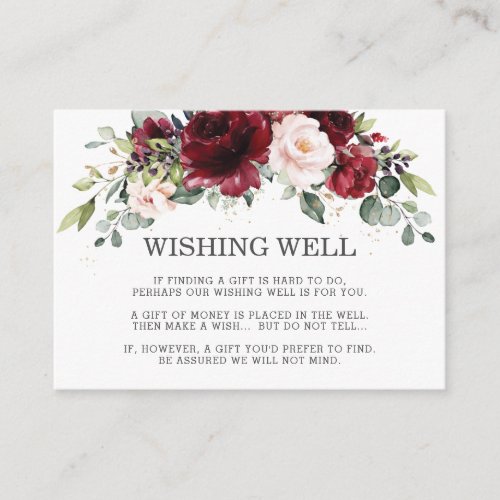 Burgundy Blush Pink Floral Wedding Wishing Well Enclosure Card