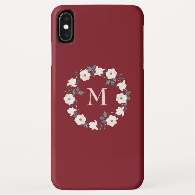 Burgundy Blush Pink Floral Wreath Monogram Case-Mate iPhone Case (Back)