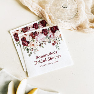 Burgundy Blush Pink Flowers Bridal Shower Napkins
