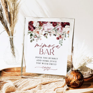 Burgundy Blush Pink Flowers Mimosa Bar Shower Sign
