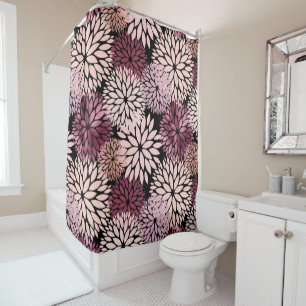 Burgundy Blush Pink Flowers Shower Curtain