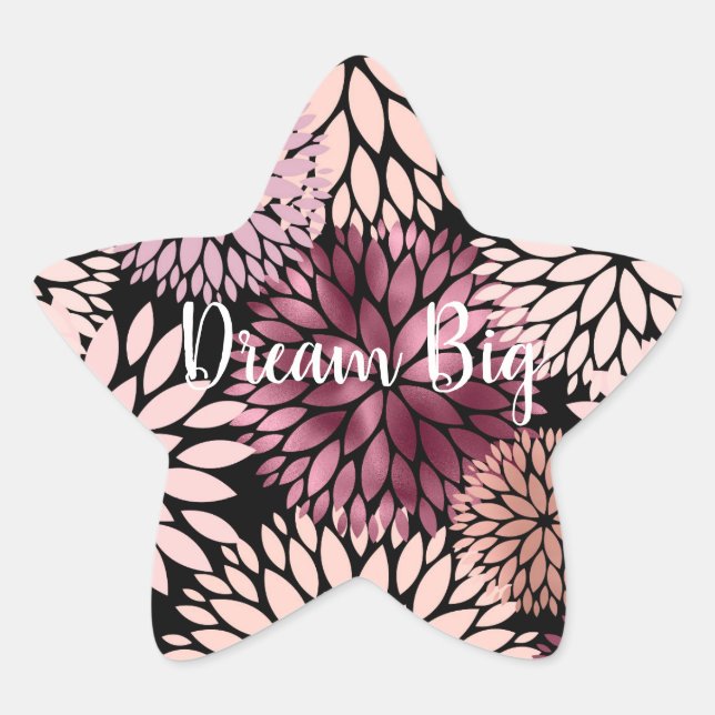 Burgundy Blush Pink Flowers Star Sticker (Front)
