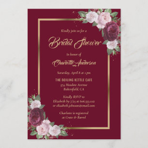 Burgundy Blush Pink Gold Bridal Shower Invitations