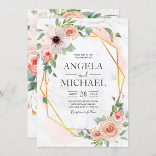 Burgundy Blush Pink Gold Floral Invitation